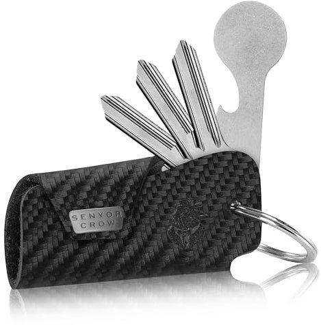 SENYOR CROW® Leder Key Organizer mit Einkaufswagenlöser | Neuartiges Design für extra mehr Schlüssel | Hochwertiger Schlüsseletui aus Echtleder (Carbon)