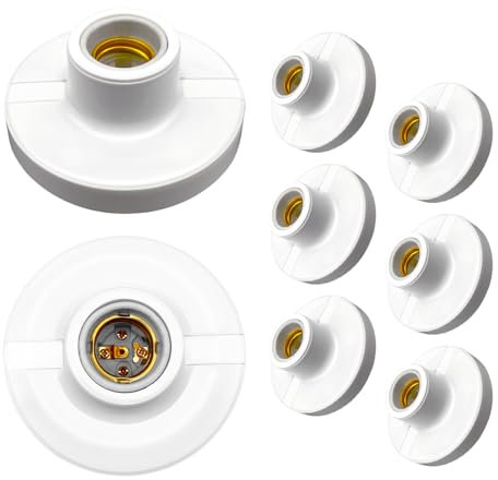 8 Stück E27 Lampenfassung Glühbirne Sockel Kein Kabel Keramische Wandfassung Rund Deckenfassung Weiß Deckenleuchte Kunststoff Fassung mit Installationszubehör für Flure Treppen Balkone Kellerräume