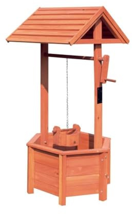FAHAAM Brown Wooden Wishing Well Planter - Patio Decor for Garden Ornaments & Outdoor Plant Display - Outdoor Flower Ornament