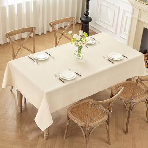 Moonooda Tischdecke Beige Waschbar, 140X240cm Tischdecken Tischtuch aus Polyester, Leicht wasserabweisend mit Lotuseffekt, Dauerhaft Kratzfest für Haus, Hochzeiten, Party