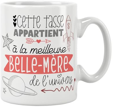 ÉNJA Création Mug famille. Belle-mère/Tasse – Belle-mère ; la meilleure de l'univers - Cadeau anniversaire Cadeau original. Céramique haute qualité 11oz - 320 ML (BELLE-MERE)