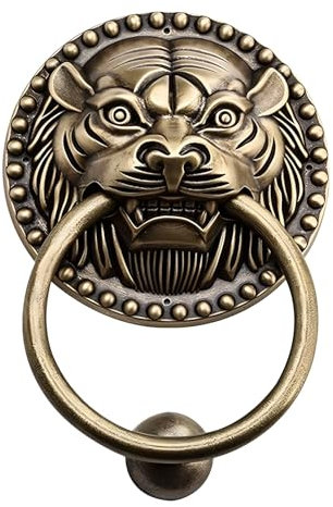 Maniglia in ottone per porta d'ingresso, stile vintage, con leone, design classico (16 cm)