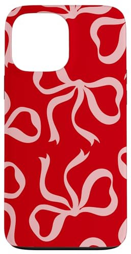 iPhone 13 Pro Max Coquette Aesthetic Pink Bows on Red Pattern Ribbons Case