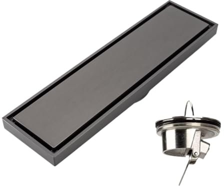 HESHUYAN Bodenablauf Versteckter, unsichtbarer Bodenablauf aus Messing, 10 x 10 cm, 8 x 20 cm, 8 x 30 cm, Messingabdeckung, Messingsockel, Messingkern Bodenablauf Edelstahl(8x30 Metal Gray)