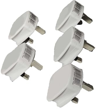 Mr.Gadget's Solutions 5 Pack 13 Amp Fused UK Mains Plugs – Heavy Duty 3 Pin 250V Electrical Plugs with Safety Pin, Durable White Rewireable Plugs for Household and Commercial Use