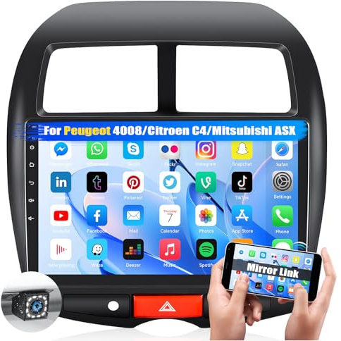 CAMECHO Android Autoradio 2Din für Citroen C4 2007-2013/Mitsubishi ASX 2010-2016/Peugeot 4008 2012, 10.1 Zoll Touchscreen 2 Din mit GPS Navi WiFi Bluetooth FM/RDS Radio SWC CANBUS + Rückfahrkamera&MIC