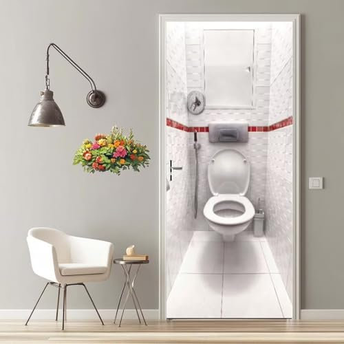 Türfolie Selbstklebend 3D Türaufkleber Toilette Badezimmer Türtapete Selbstklebend Türposter 90X200 Türverkleidung Türtattoo Poster Abnehmbar Fototapete für Wohnzimmer Schlafzimmer Küche Bad -MT158