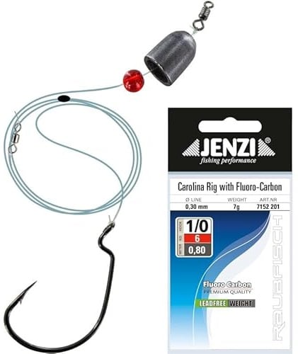 Jenzi Carolina Rig Fluorocarbon mit Offset Haken und Bullet #1/0