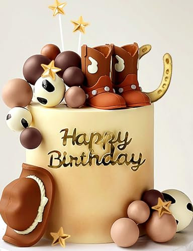 JeVenis Cowboy Rodeo Cake Topper Cowboy Western Cake Decorations Cowboy Hat Birthday Cupcake Topper Cowgirl Boots Cow Balls Cake Topper