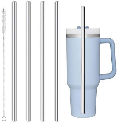 Rixotix 4 Stück Edelstahl Strohhalme, 30 cm, Silber, Wiederverwendbar, Bruchsicher, Ideal für Smoothies, Milchshakes & Co.