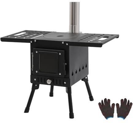 Zeltofen Tragbarer Holzofen Outdoor 55x39x34cm Camping Ofen Zusammenklappbar Outdoor-Küchenofen 36-56cm Höhenbereich Verbrennungslöcher mit Halbvergasung