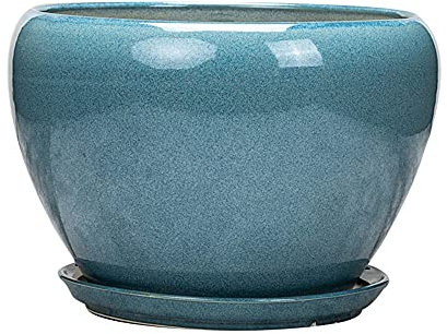 Maceta de cerámica con bandeja, contenedor grande esmaltado para interiores, macetas redondas para decoración del hogar, maceta de interior de 25 cm con agujero de drenaje y platillo