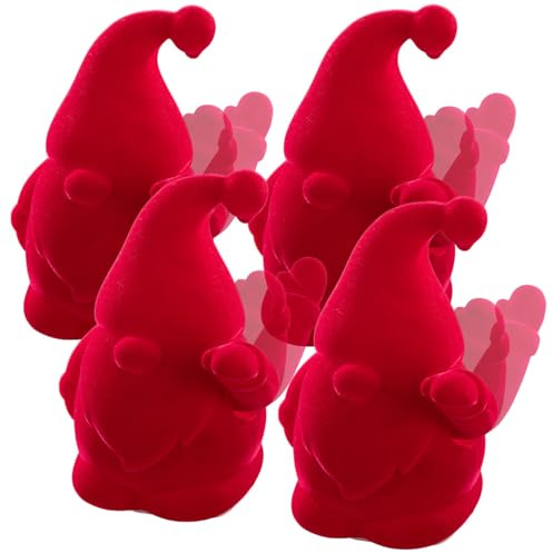 infactory Winkegnome: 4er-Set Winke-Gartenzwerge, 16,5 cm, beflockt, Batteriebetrieb, rot (Gartenzwergskulptur, Dwarfs)