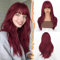 BARSDAR Burgunderrot Layered Perücke mit Pony, 50cm rot Perücke mit Bangs für Frauen Natürliches Aussehen Weiche Gewellte Synthetische Perücken Glattes Haarschnitt Fringe Tägliche Party Halloween
