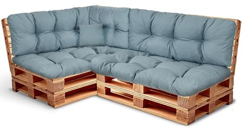 Best Wool Palettenkissen Set – Sitzkissen für Europaletten – Palettenpolster, gefüllt mit granuliertem Poulirette-Schaum – Inkl. 2X Sitzkissen 120x80 +Rückenlehne 120x40 sowie 60x40 & 40x40
