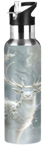 Schöne Hirsch Wasserflasche Thermosflasche Edelstahl Vakuum Isolierte Mundflasche mit breitem Griff