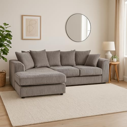 SQUAREBOXX Lennox Corner Sofa Set, Reversible Left/Right Hand Facing, Multiple Colours Available (Grey, Left Hand Facing)