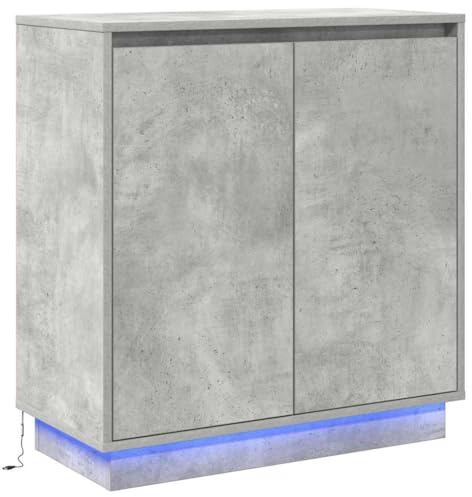 vidaXL Moderner Grauer Betonnachttisch mit LED-Beleuchtung für Schlafzimmer, stylisches und langlebiges Möbelstück, kompakte Größe, minimalistisches Dekor, seitlich texturiert, funktional