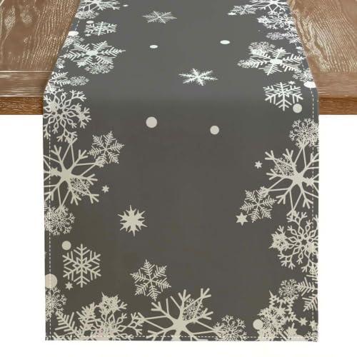Tischläufer Weihnachten Grau Weihnachtstischläufer Schneeflocke 40x140 | Modern Winter Weihnachtsdeko Tisch Weihnachtstischdecke Klein Table runner für Küche Party Tischdeko