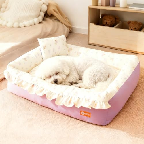 PETCUTE Hundebett große Hunde,Orthopädisches Hundekorb mit Abnehmbarem Bezug, Rutschfestes Waschbares Haustierbett mit Hohem Rand,Hundekörbchen für Kleine Hunde mit Kissen,Lila,S
