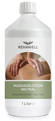 REHAWELL Massagelotion Neutral 1 L – duftfreie professionelle Massagelotion mit Avocadoöl & Vitamin E, vegan, ohne Parabene & Farbstoffe, Made in Germany – für Massageanwendungen