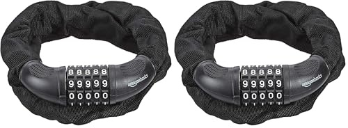 Amazonbasics Anti-vol de vélo avec chaîne et cadenas à combinaison à 5 chiffres, 97,2 cm, Lot de 2, Noir - Amazon Vine