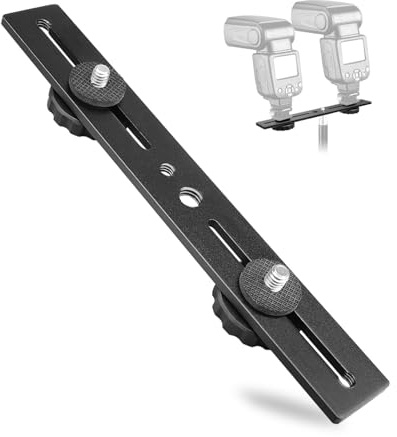 ZEXIJOW 1Pcs Barra de extensión de flash de doble montaje para cámara, soporte de trípode de 20,3 cm, soporte de zapata doble de 1/4 pulgadas para cámara compatible con luz LED, trípode, cámara DSLR