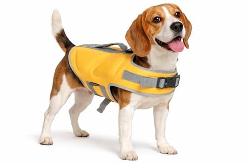 schwimmweste Hund - Flamingo Swimmy gelb - M A:32,5 cm B:43,5-54 cm C:58-69 cm - Polyester - EPE-Schaum - stufenlos verstellbar - reflektierende Streifen - Leinenring