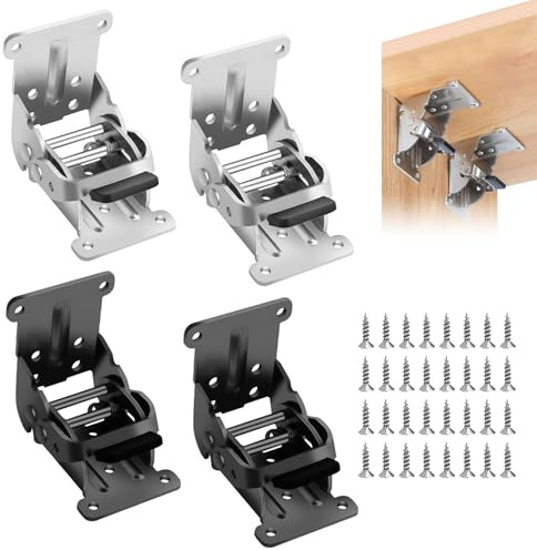 LUHOCIY 4 Piezas Bisagra Plegable con Bloqueo, Bisagra de Armario con Bloqueo, Bisagra Plegable para Muebles, Plegable 180 Grados, Adecuado para Camas, Armarios, Mesas Y Sillas (Con Tornillos)