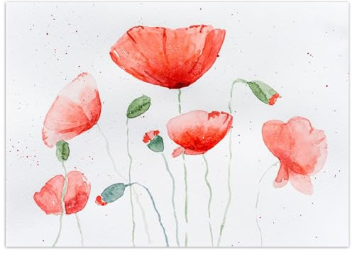 Wallario Rutschfester, Teppich mit Motiv - Fußmatte Mohnblumen in Aquarell, Größe 50 x 70 cm - flachgewebt