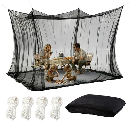Viechoes Mosquitera Jardín 3m x 3m, Mosquitera Exterior Grande XXL para Cenador, Camping y Terraza, Red Antiinsectos Transpirable de Alta Densidad con Cuerdas de Fijación (Black)