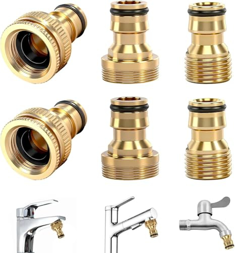 Tadpolez Wasserhahn Adapter Set, 6 Stück Universal Hahnverbinder | 1/2 Zoll & 3/4 Zoll 2-in-1 Wasserhahnanschluss, M22 auf M24 Perlator Adapter, Schlauchkupplung für Gartenschlauch und Küche