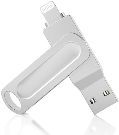 Memoria USB para iPhone 64 GB 3 en 1 con Adaptador Tipo C MFi Certificado | Pendrive con Lightning USB A 3.0 y USB C Giratorio 360° de Metal para iPhone 15/16/17, iPad, Android, PC y Mac