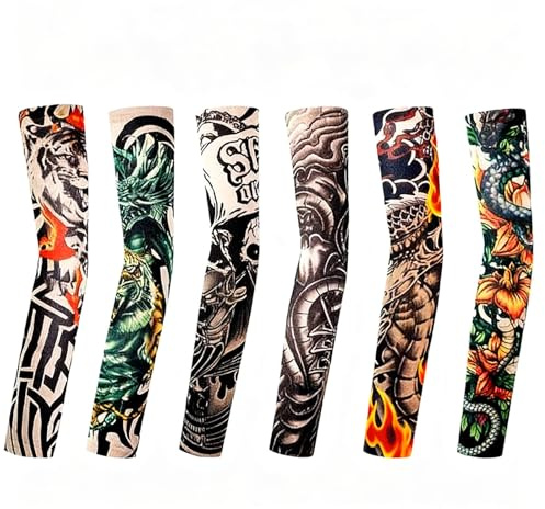 jerbro 6 Stück Temporäre Tattoo Ärmel Gefälschte-Slip Tattoo Sleeves Körperkunst Sonnenschutz Arm Strümpfe Zubehör (C)