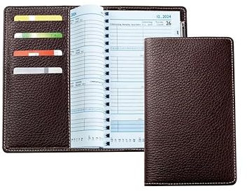 DELMON VARONE - Personalisierbarer Taschenkalender 2025 + 2026 Soft Grain Leder braun - Organizer Wochenplaner (1 Woche auf 2 Seiten) Lederhülle - Buch-Kalender mit Wochenübersicht & Stifthalter
