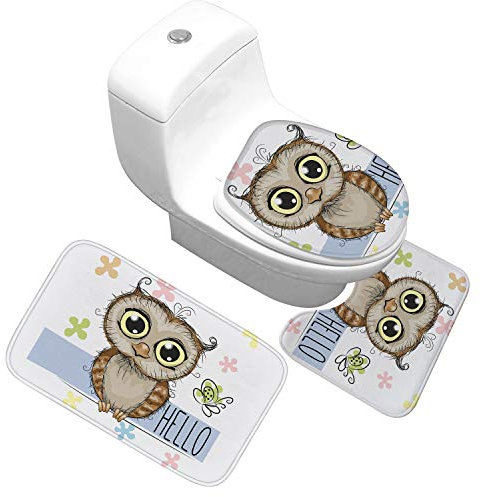 Kjhds Halloween Dekoration Eule Badezimmer Dreiteilige Teppichmatte Toilette Toilette Wasserabsorbierende Anti-Rutsch-Matte. Groß. Süße Eulenmatte.