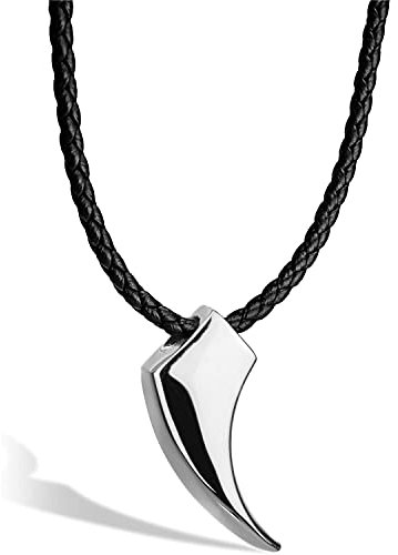 SERASAR Lederkette Herren Leder Halskette mit Anhänger - 50cm Silber Lederband Kette Schmuck Schachtel für Männer Echtleder Geschenk Leather Necklace Men Jewelry Band