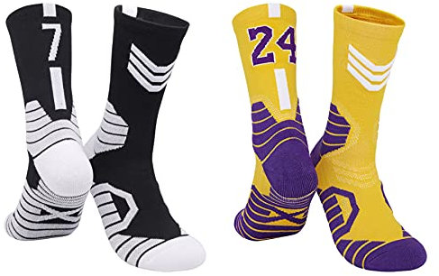 BERYCH Herren-Sportsocken, 2 Paar Baumwoll-Stern-Basketballsocken für ältere Erwachsene, atmungsaktiv, mittlere Socken, schweißabsorbierend, reibungsfest, weiß, L