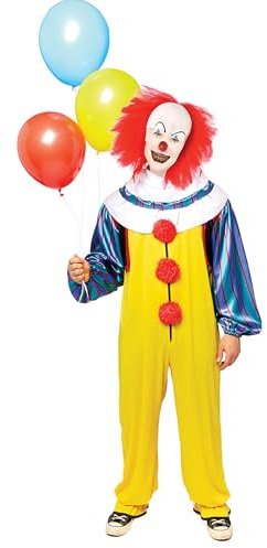 Amscan - Erwachsenenkostüm Clown, Jumpsuit, Kragen, Perücke mit Stirn, Horror-Clown, Killer, ES, Halloween