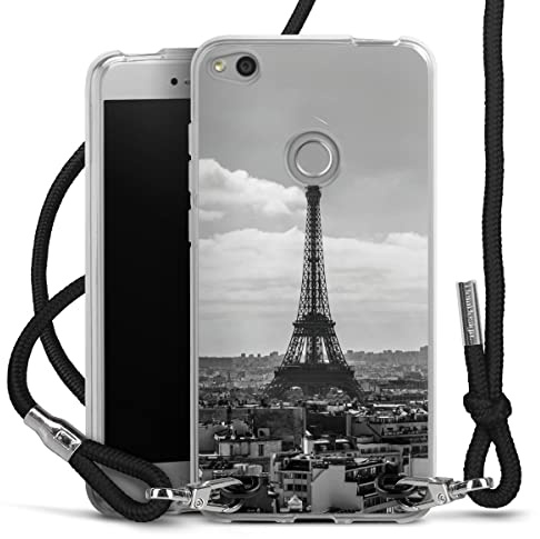 DeinDesign Carry Case kompatibel mit Huawei P9 Lite (2017) Hülle mit Band Handykette zum Umhängen schwarz Paris Eiffelturm Frankreich