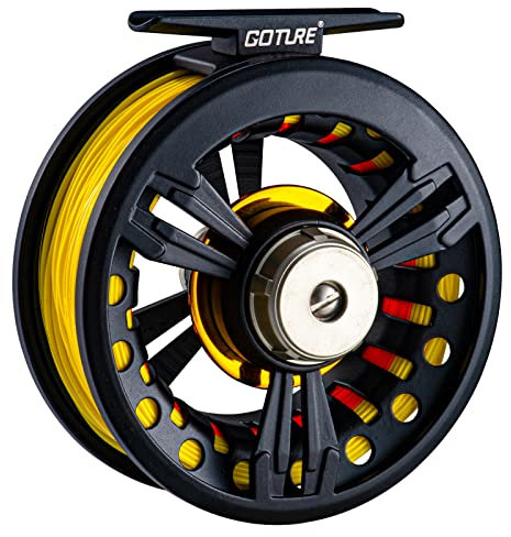 Goture Fliegenfischrolle 3/4 5/6 7/8 9/10 WT Große Dorn Druckguss-Fliegenrolle mit Schnur-Kombination 2 + 1BB Aluminiumlegierung Barsch Forelle Fliegenrollen