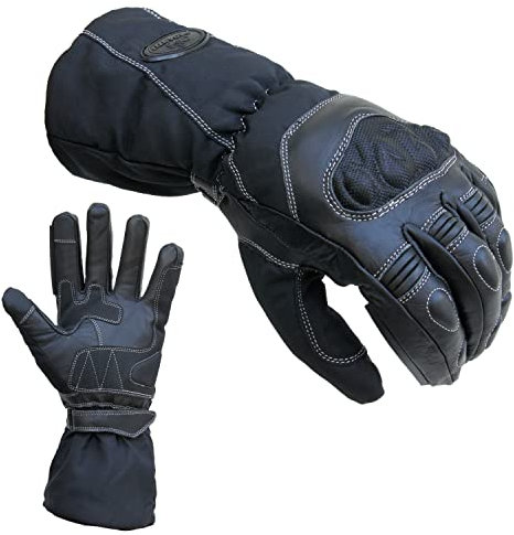 PROANTI Regen Motorradhandschuhe Winter Motorrad Handschuhe mit Langer Stulpe Visierwischer Touchscreen-Funktion (L)