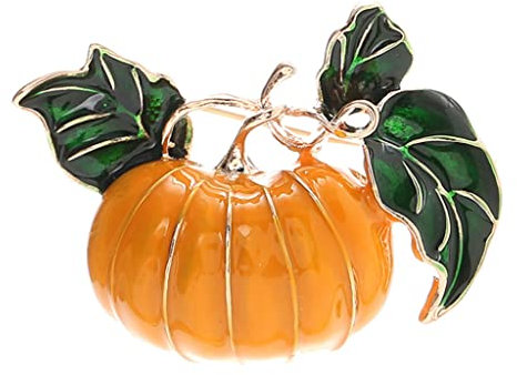 U-K Broche citrouille d'Halloween en alliage avec feuilles vertes et émail orange pour femme, mariage, banquet, Thanksgiving, orange, vert
