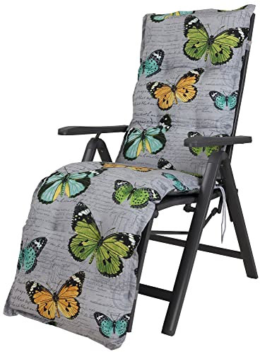 2467 KETTtex Auflage Relaxliege Bali hellgrau Schmetterlinge 168x50x8 cm Sitzpolster (ohne Stuhl)