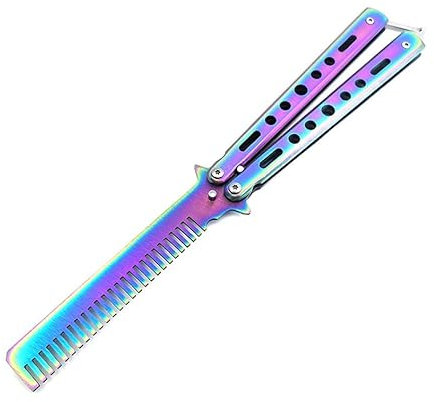 TAIHE Butterfly Trainer Knife, Rainbow Butterfly Comb, Pocket Practice Training Knifes, Fold flip exercise tool