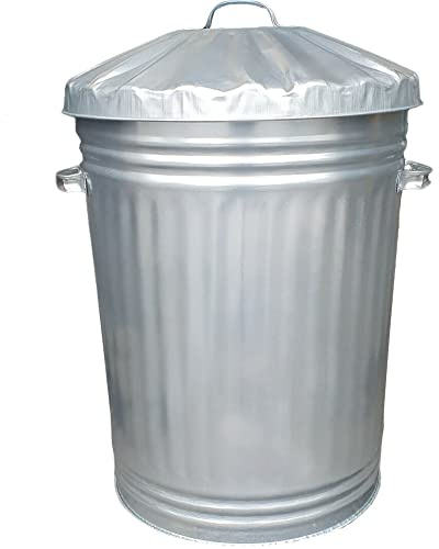 KetoPlastics Large Metal Bin with Dustbin Lid Strong Galvanised 95 Litre Bin Ideal for the Home, Kitchen Rubbish, Waste, Outdoor Bin, Indoor Bin, Animal Feed, Pet Food Bin - 95L