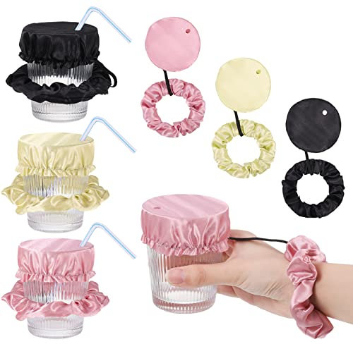 FANTESI 3 Stück Stricee Cap Scrunchie Haarband Drink Cover Anti-Spike-Getränkeabdeckungen Disco Club Getränk abdecken Haargummi Armband