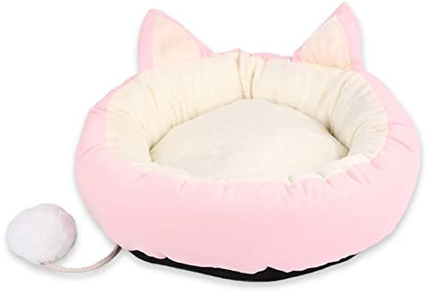 Koomuao Katzenbett, rund, Kissen, weich, für Haustiere, rutschfest, Anti-Stress, Sofa, Bett, Winter, warm, Plüsch, für Katzen, Welpen (L, Rosa)