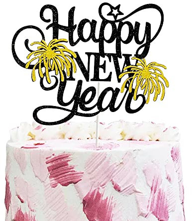 Happy New Year Cake Toppers Glitter 2025 Silvester Hallo 2025 Prost zu 2025 Frohes Neujahrsdekorationen für Neujahr Winter Festtage Weihnachtsfeier Dekorationen (Gold)
