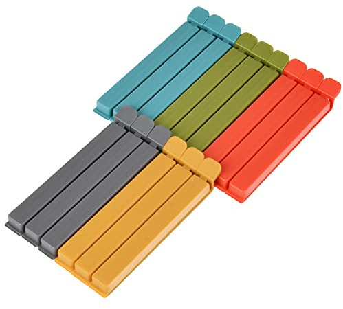 AUAUY 15 Piezas Pinzas Bolsas Alimentos de Plástico, Pinzas Comida Clips con Dorso Magnético, para el Hogar para Sellar Alimentos Snacks Café, 4.72 Pulgadas, Color Caramelo (5 Colores)
